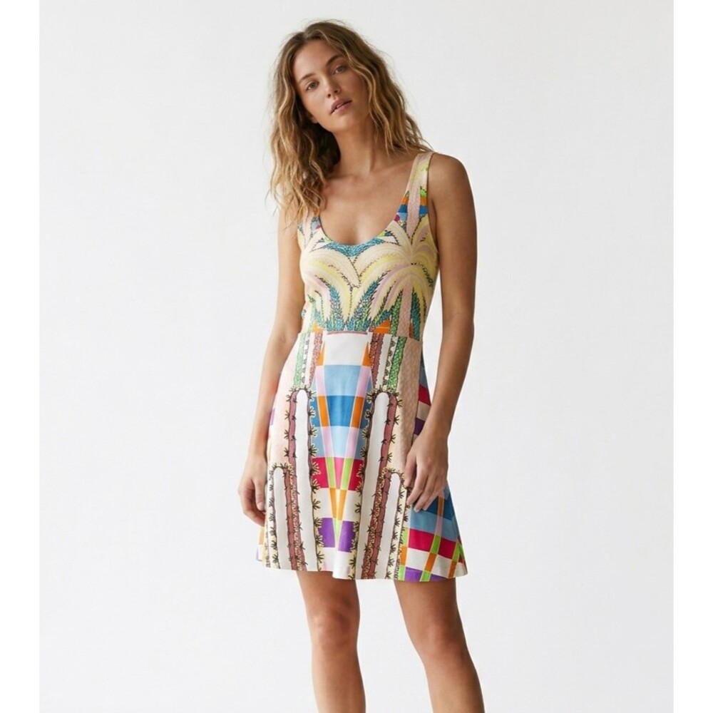 Mara Hoffman Dress Small S Multicolor Cactus Palm Tree Scoop Neck Tank A Line